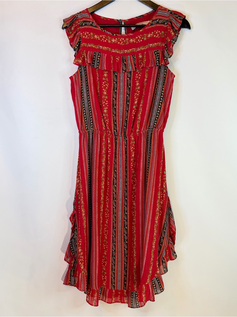 Loft Sirena Ruffle Dress Womens Small Floral Stripe Lined Boho Festival